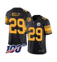 Men's Pittsburgh Steelers #29 Kam Kelly Limited Black Rush Vapor Untouchable 100th Season Football Jersey