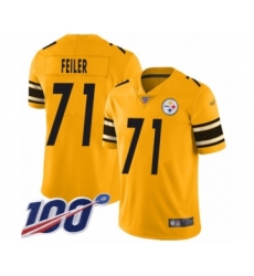 Men's Pittsburgh Steelers #71 Matt Feiler Limited Gold Inverted Legend 100th Season Football Jersey