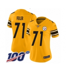Women's Pittsburgh Steelers #71 Matt Feiler Limited Gold Inverted Legend 100th Season Football Jersey
