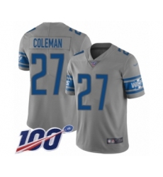 Men's Detroit Lions #27 Justin Coleman Limited Gray Inverted Legend 100th Season Football Jersey