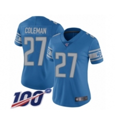 Women's Detroit Lions #27 Justin Coleman Blue Team Color Vapor Untouchable Limited Player 100th Season Football Jersey