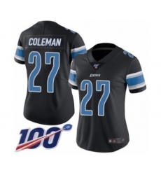 Women's Detroit Lions #27 Justin Coleman Limited Black Rush Vapor Untouchable 100th Season Football Jersey