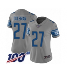 Women's Detroit Lions #27 Justin Coleman Limited Gray Inverted Legend 100th Season Football Jersey