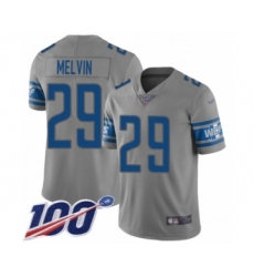 Men's Detroit Lions #29 Rashaan Melvin Limited Gray Inverted Legend 100th Season Football Jersey