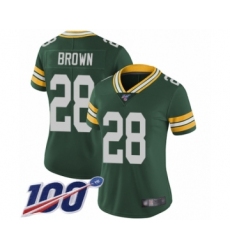 Women's Green Bay Packers #28 Tony Brown Green Team Color Vapor Untouchable Limited Player 100th Season Football Jersey