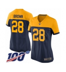 Women's Green Bay Packers #28 Tony Brown Limited Navy Blue Alternate 100th Season Football Jersey