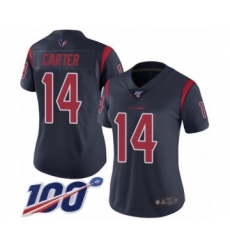 Women's Houston Texans #14 DeAndre Carter Limited Navy Blue Rush Vapor Untouchable 100th Season Football Jersey