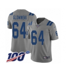 Men's Indianapolis Colts #64 Mark Glowinski Limited Gray Inverted Legend 100th Season Football Jersey