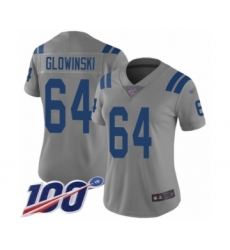 Women's Indianapolis Colts #64 Mark Glowinski Limited Gray Inverted Legend 100th Season Football Jersey