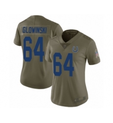 Women's Indianapolis Colts #64 Mark Glowinski Limited Olive 2017 Salute to Service Football Jersey
