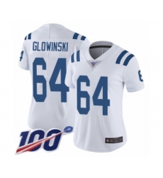 Women's Indianapolis Colts #64 Mark Glowinski White Vapor Untouchable Limited Player 100th Season Football Jersey