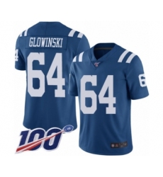 Youth Indianapolis Colts #64 Mark Glowinski Limited Royal Blue Rush Vapor Untouchable 100th Season Football Jersey