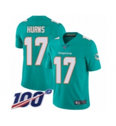 Men's Miami Dolphins #17 Allen Hurns Aqua Green Team Color Vapor Untouchable Limited Player 100th Season Football Jersey