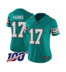 Women's Miami Dolphins #17 Allen Hurns Aqua Green Alternate Vapor Untouchable Limited Player 100th Season Football Jersey