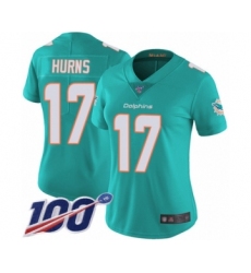Women's Miami Dolphins #17 Allen Hurns Aqua Green Team Color Vapor Untouchable Limited Player 100th Season Football Jersey