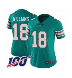 Women's Miami Dolphins #18 Preston Williams Aqua Green Alternate Vapor Untouchable Limited Player 100th Season Football Jersey