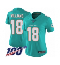 Women's Miami Dolphins #18 Preston Williams Aqua Green Team Color Vapor Untouchable Limited Player 100th Season Football Jersey