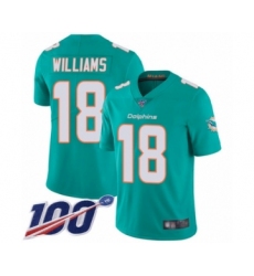 Youth Miami Dolphins #18 Preston Williams Aqua Green Team Color Vapor Untouchable Limited Player 100th Season Football Jersey