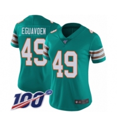 Women's Miami Dolphins #49 Sam Eguavoen Aqua Green Alternate Vapor Untouchable Limited Player 100th Season Football Jersey