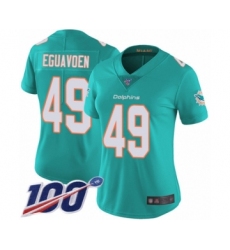 Women's Miami Dolphins #49 Sam Eguavoen Aqua Green Team Color Vapor Untouchable Limited Player 100th Season Football Jersey