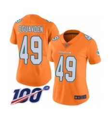 Women's Miami Dolphins #49 Sam Eguavoen Limited Orange Rush Vapor Untouchable 100th Season Football Jersey