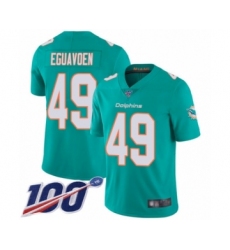 Youth Miami Dolphins #49 Sam Eguavoen Aqua Green Team Color Vapor Untouchable Limited Player 100th Season Football Jersey