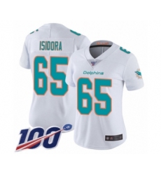 Women's Miami Dolphins #65 Danny Isidora White Vapor Untouchable Limited Player 100th Season Football Jersey