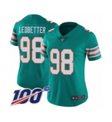 Women's Miami Dolphins #98 Jonathan Ledbetter Aqua Green Alternate Vapor Untouchable Limited Player 100th Season Football Jersey