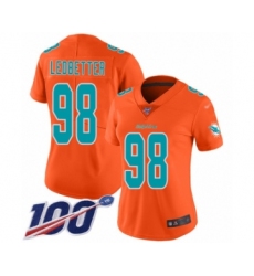 Women's Miami Dolphins #98 Jonathan Ledbetter Limited Orange Inverted Legend 100th Season Football Jersey