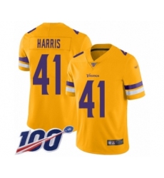 Men's Minnesota Vikings #41 Anthony Harris Limited Gold Inverted Legend 100th Season Football Jersey