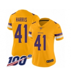 Women's Minnesota Vikings #41 Anthony Harris Limited Gold Inverted Legend 100th Season Football Jersey