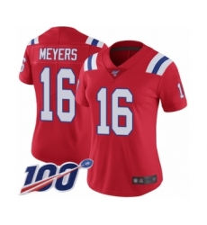 Women's New England Patriots #16 Jakobi Meyers Red Alternate Vapor Untouchable Limited Player 100th Season Football Jersey