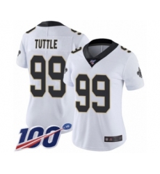 Women's New Orleans Saints #99 Shy Tuttle White Vapor Untouchable Limited Player 100th Season Football Jersey