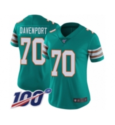 Women's Miami Dolphins #70 Julie'n Davenport Aqua Green Alternate Vapor Untouchable Limited Player 100th Season Football Jersey