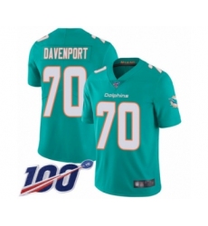 Youth Miami Dolphins #70 Julie'n Davenport Aqua Green Team Color Vapor Untouchable Limited Player 100th Season Football Jersey