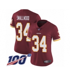 Women's Washington Redskins #34 Wendell Smallwood Burgundy Red Team Color Vapor Untouchable Limited Player 100th Season Football Jersey