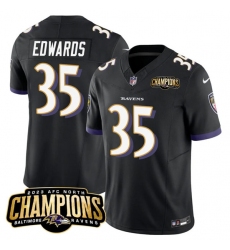 Men's Baltimore Ravens #35 Gus Edwards Black 2023 F.U.S.E. AFC North Champions Vapor Limited Football Stitched Jersey
