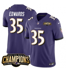 Men's Baltimore Ravens #35 Gus Edwards Purple 2023 F.U.S.E. AFC North Champions Vapor Limited Football Stitched Jersey