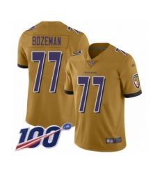 Men's Baltimore Ravens #77 Bradley Bozeman Limited Gold Inverted Legend 100th Season Football Jersey