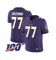 Men's Baltimore Ravens #77 Bradley Bozeman Purple Team Color Vapor Untouchable Limited Player 100th Season Football Jersey