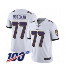 Men's Baltimore Ravens #77 Bradley Bozeman White Vapor Untouchable Limited Player 100th Season Football Jersey