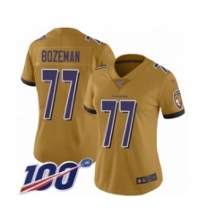 Women's Baltimore Ravens #77 Bradley Bozeman Limited Gold Inverted Legend 100th Season Football Jersey