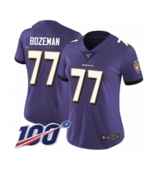 Women's Baltimore Ravens #77 Bradley Bozeman Purple Team Color Vapor Untouchable Limited Player 100th Season Football Jersey