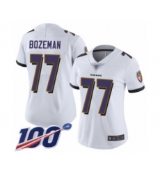 Women's Baltimore Ravens #77 Bradley Bozeman White Vapor Untouchable Limited Player 100th Season Football Jersey