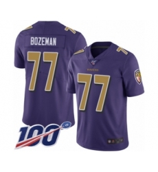 Youth Baltimore Ravens #77 Bradley Bozeman Limited Purple Rush Vapor Untouchable 100th Season Football Jersey