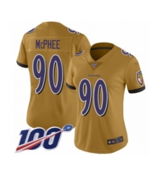 Women's Baltimore Ravens #90 Pernell McPhee Limited Gold Inverted Legend 100th Season Football Jersey