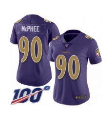 Women's Baltimore Ravens #90 Pernell McPhee Limited Purple Rush Vapor Untouchable 100th Season Football Jersey