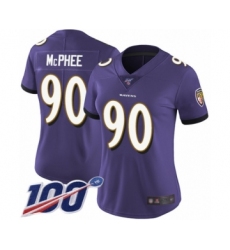 Women's Baltimore Ravens #90 Pernell McPhee Purple Team Color Vapor Untouchable Limited Player 100th Season Football Jersey