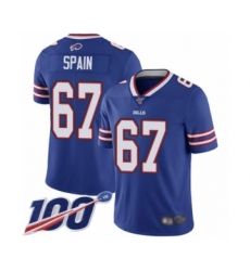 Men's Buffalo Bills #67 Quinton Spain Royal Blue Team Color Vapor Untouchable Limited Player 100th Season Football Jersey