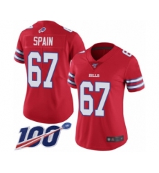 Women's Buffalo Bills #67 Quinton Spain Limited Red Rush Vapor Untouchable 100th Season Football Jersey
